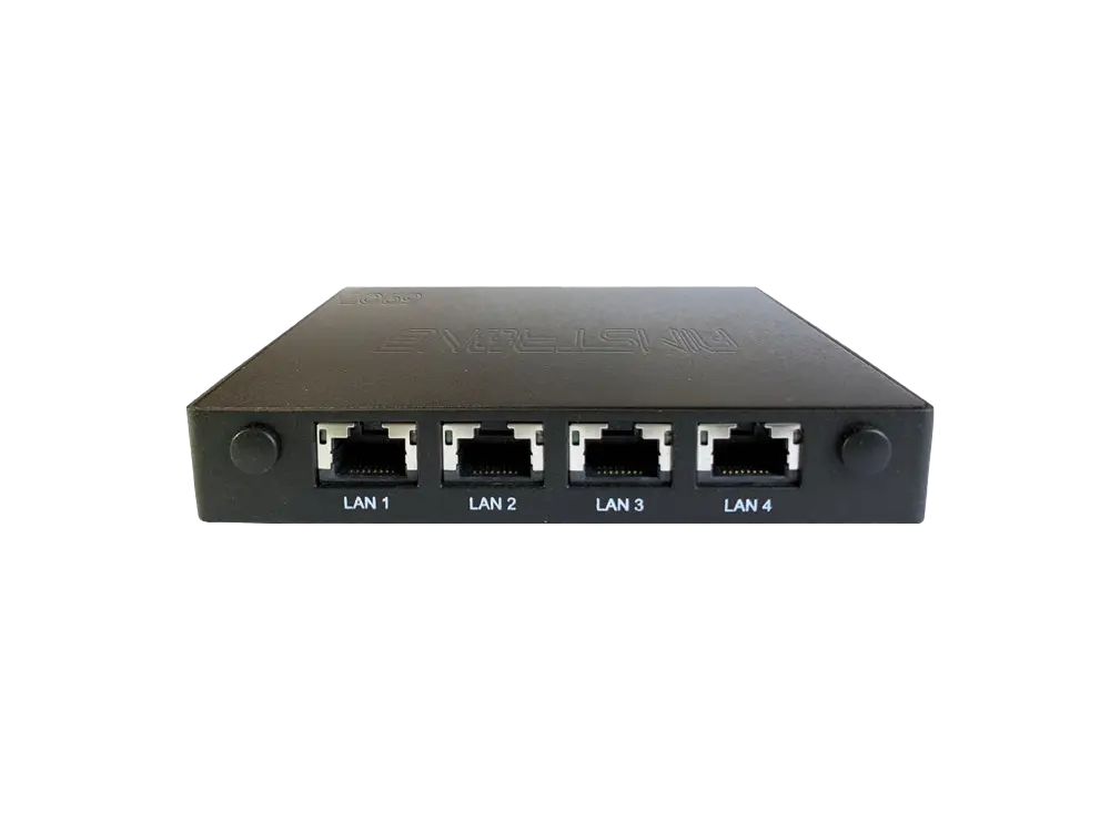 AIMSTRONG-6907 Rückseite mit vier GbE-RJ45-Ports