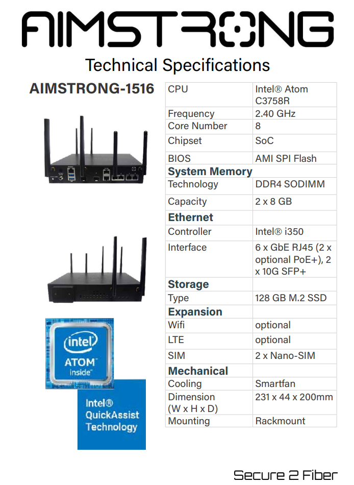 AIMSTRONG-1516 kompakte 10G-Security-Appliance, technisches Datenblatt